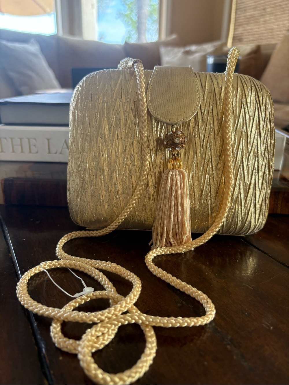 Gold Tassel Evening Clutch with Chain Strap